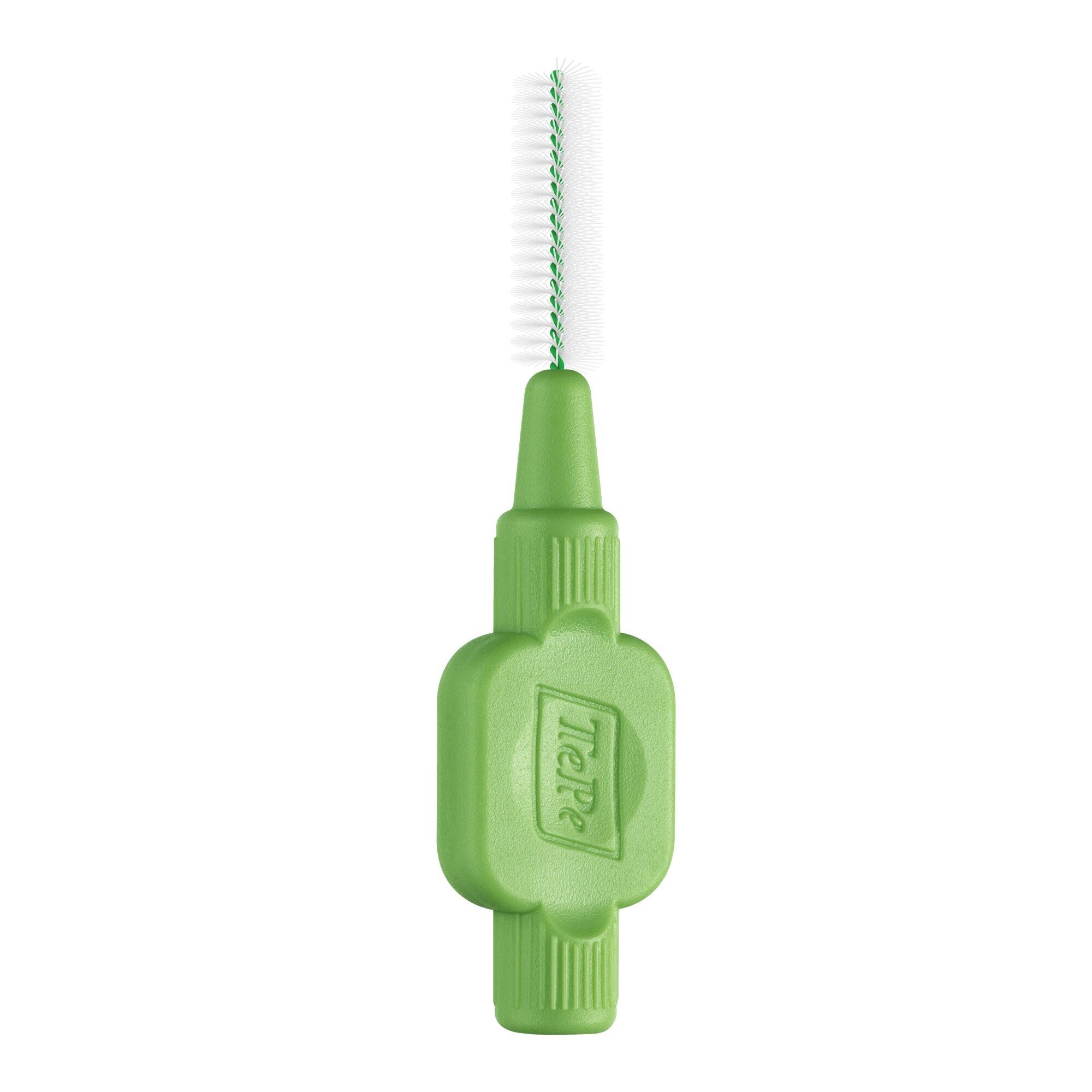 Brosse interdentaire TePe verte. Tête de brosse avec poils blancs. Manche ergonomique. Marque TePe.