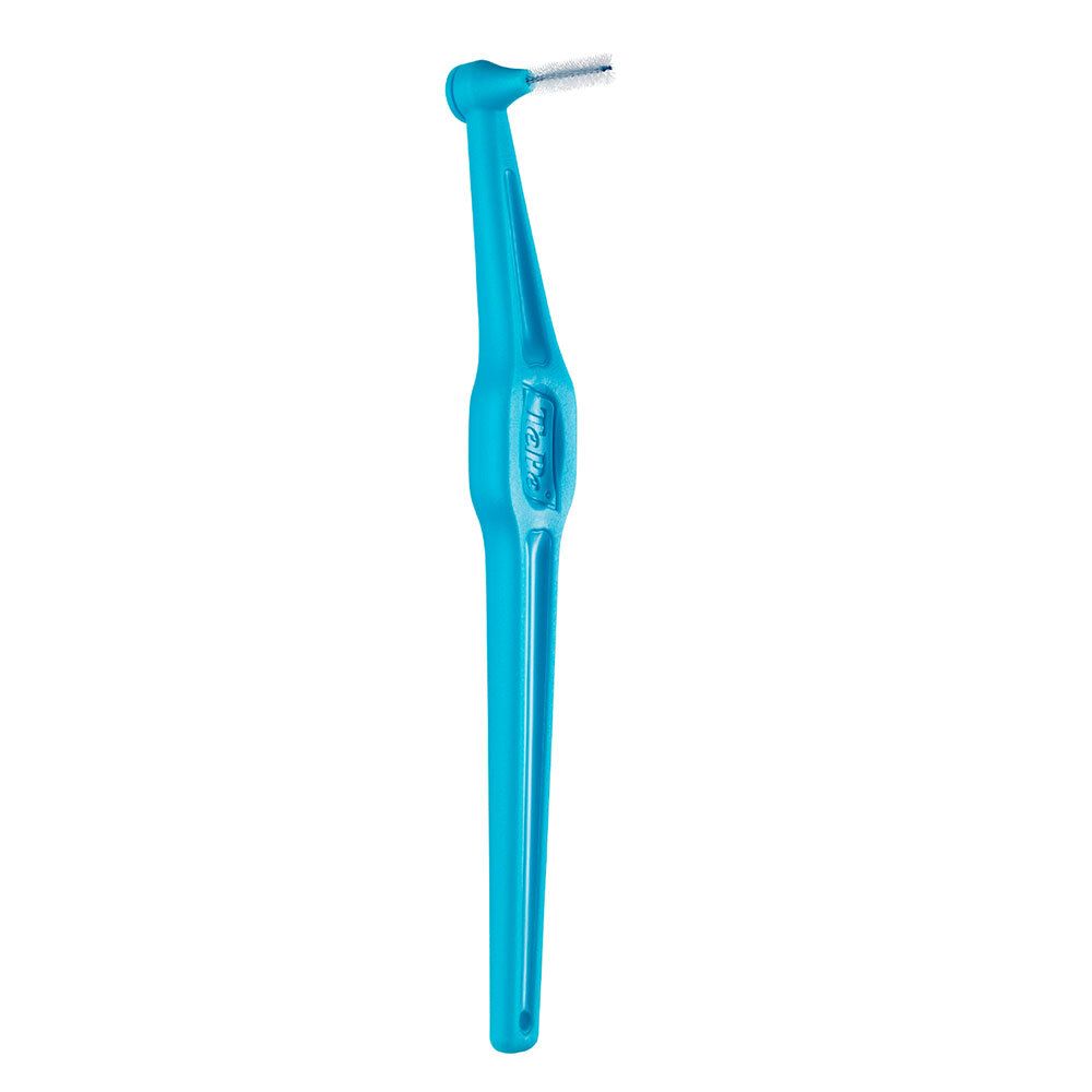 Brossette interdentaire TePe Angle bleue unique. Tête de brosse angulaire. Manche ergonomique.