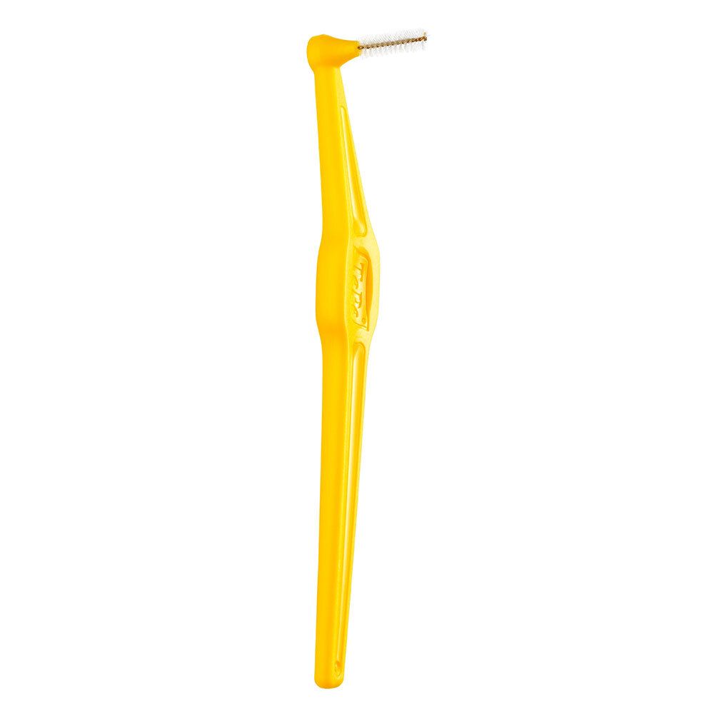 Brossette interdentaire TePe Angle jaune unique. Tête coudée. Manche ergonomique.