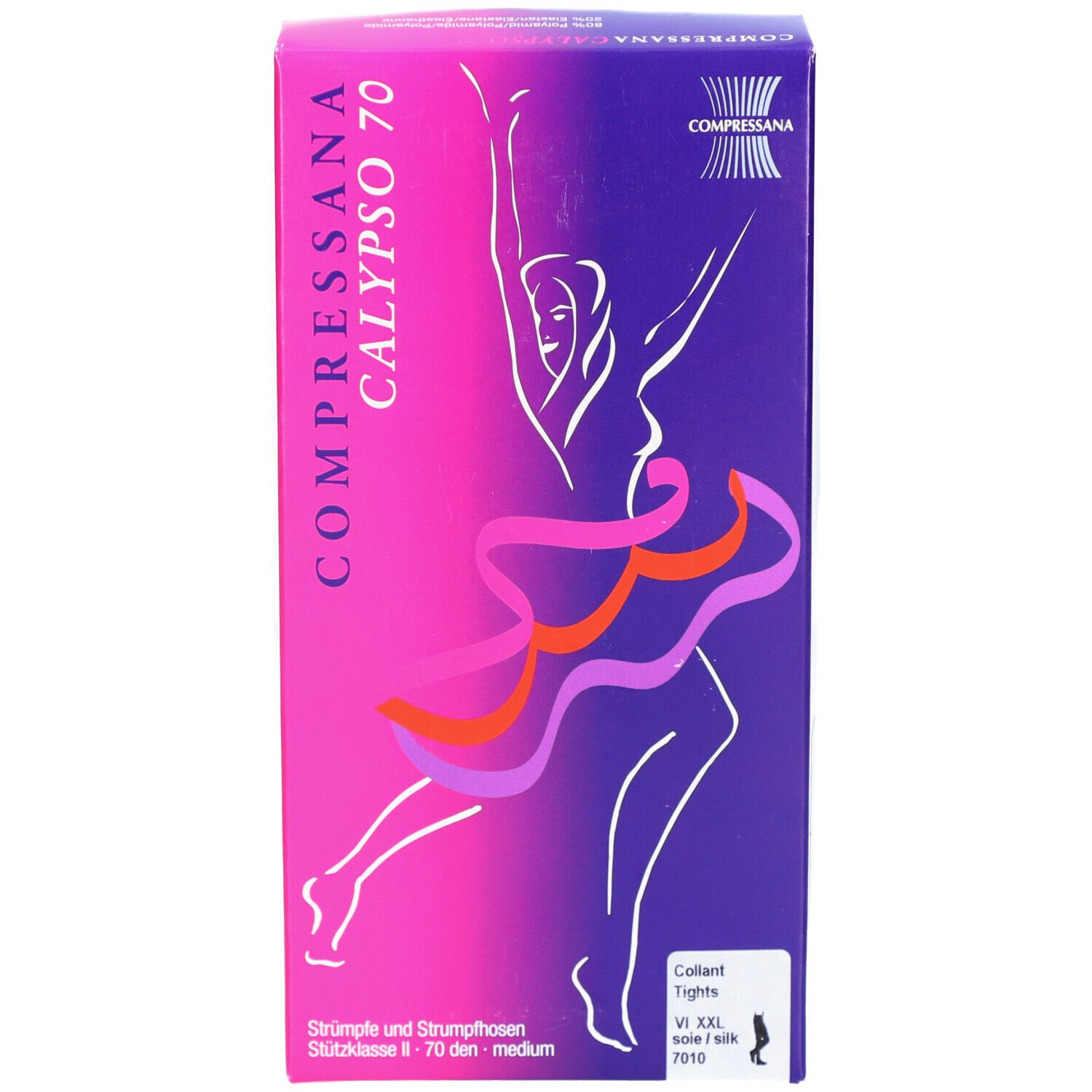 Emballage de collants de compression avec une silhouette dansante.