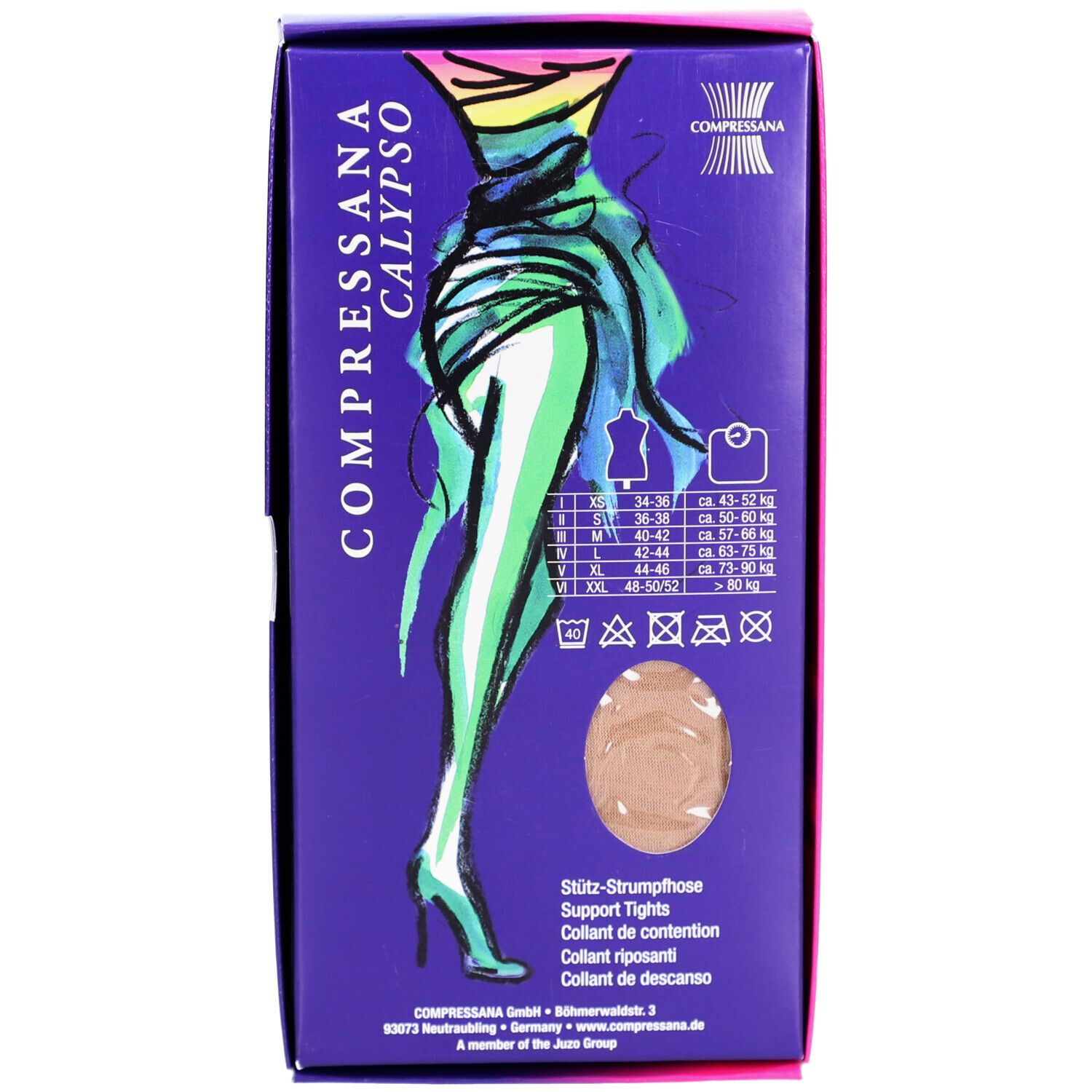 Emballage de collants de compression avec une silhouette dansante.
