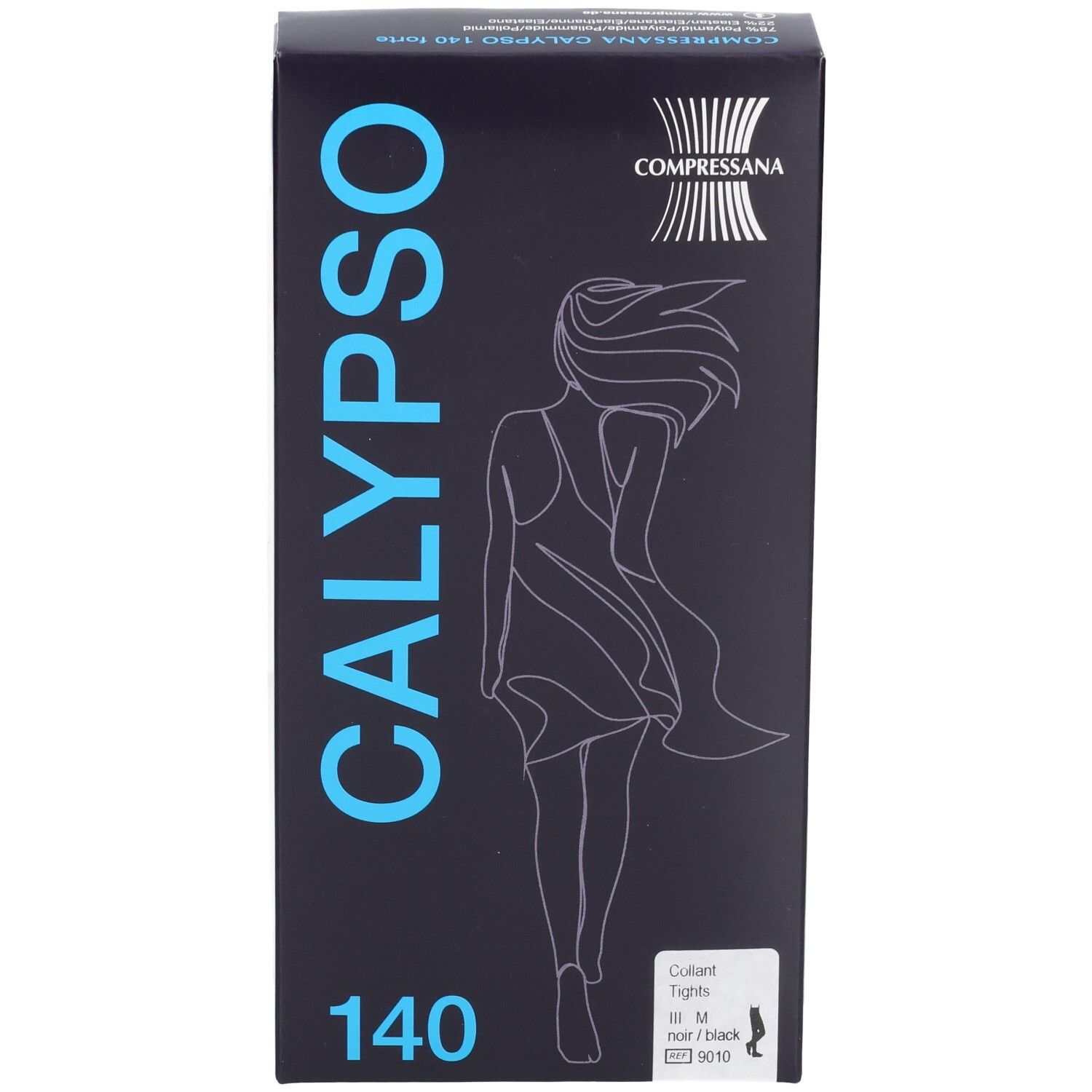 Emballage COMPRESSANA Calypso bas de contention, 140 den, noir.