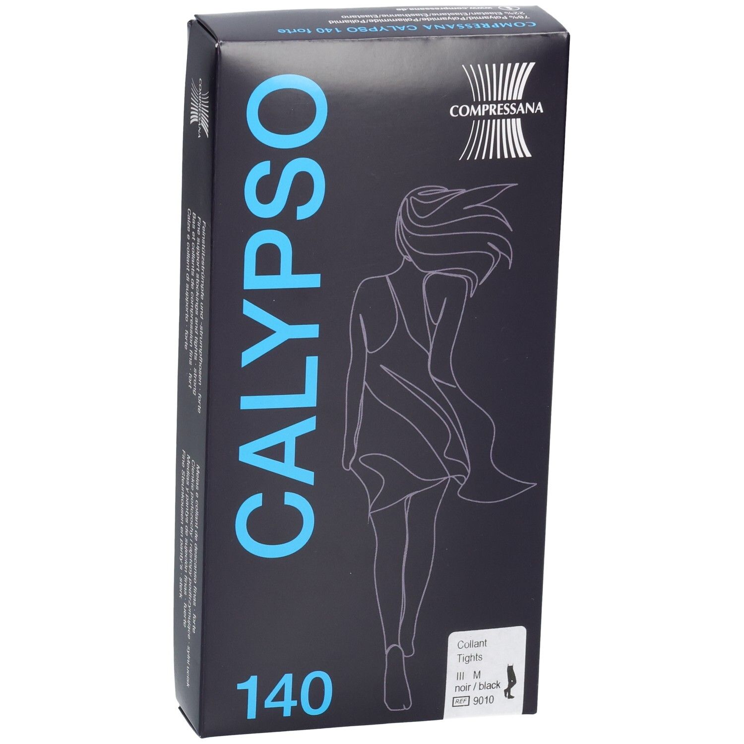 Emballage COMPRESSANA Calypso bas de contention, 140 den, noir.