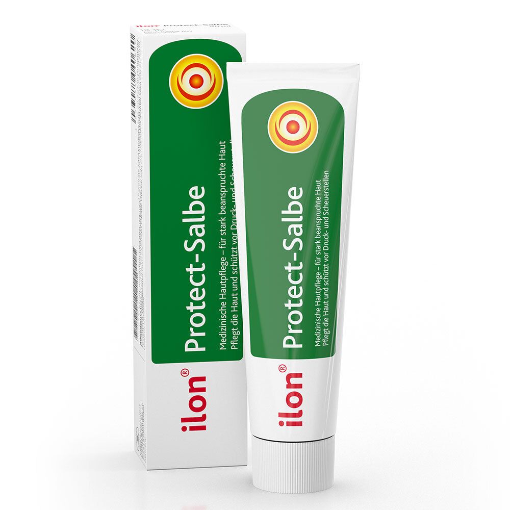 Tube et boîte ilon Protect-Salbe. Design vert et blanc. Soin médical de la peau.