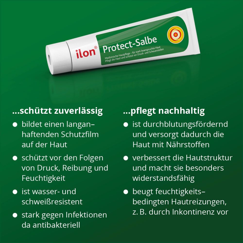 Tube ilon Protect-Salbe et texte. Texte: protège de manière fiable, soigne durablement. Résistant à l'eau.