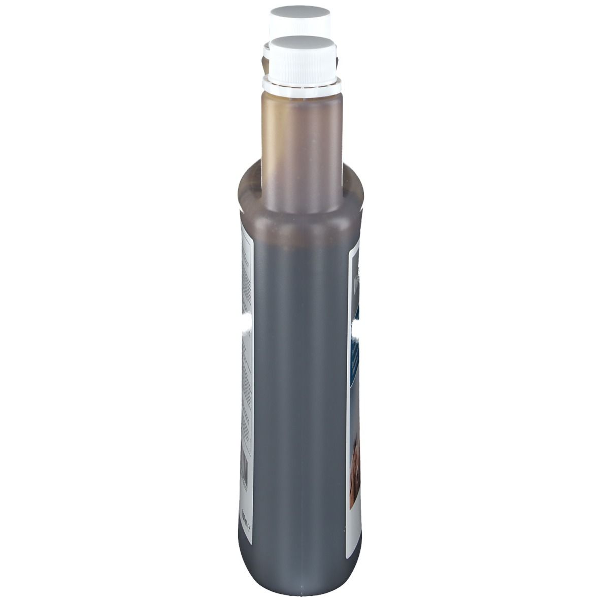 Flacon Viverosan Komplex B, vue latérale. Liquide brun, bouchon blanc. Plastique transparent.