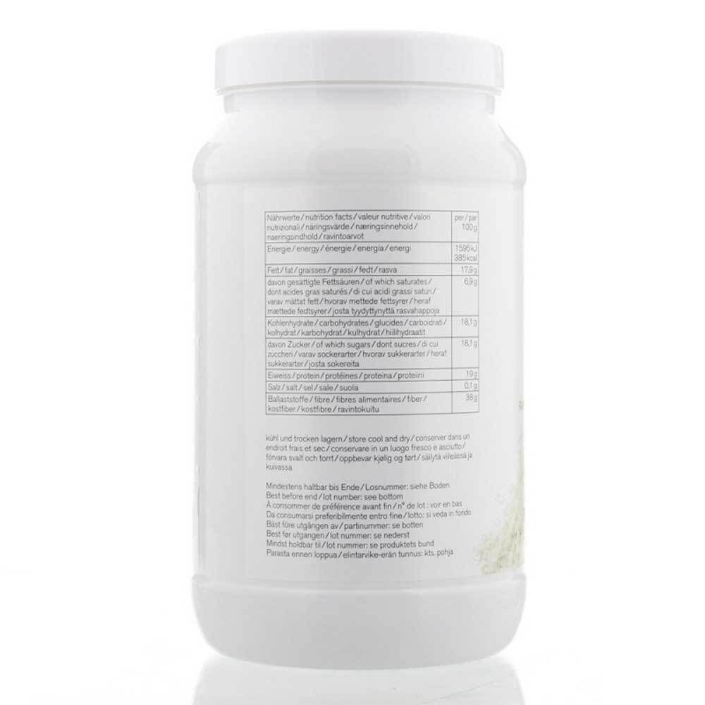 Dos du pot blanc avec informations nutritionnelles et texte en plusieurs langues.