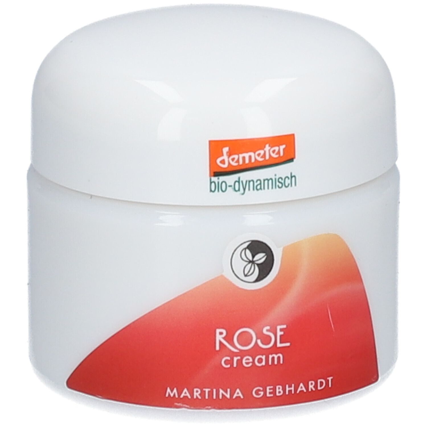 Pot blanc, vue latérale. Texte en allemand, anglais et français. Label Demeter.