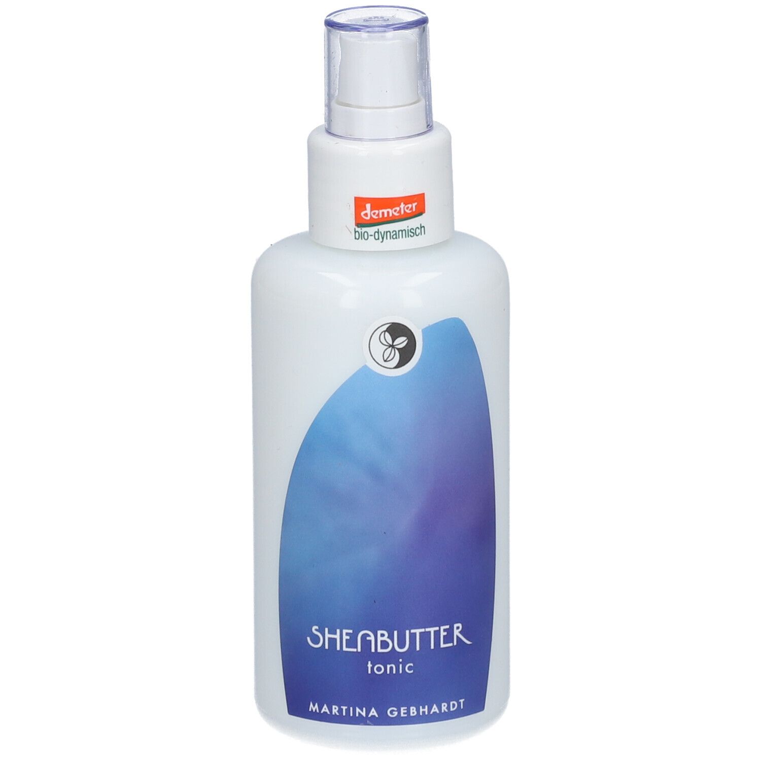 Flacon Martina Gebhardt Sheabutter Tonic avec spray et sceau Demeter.