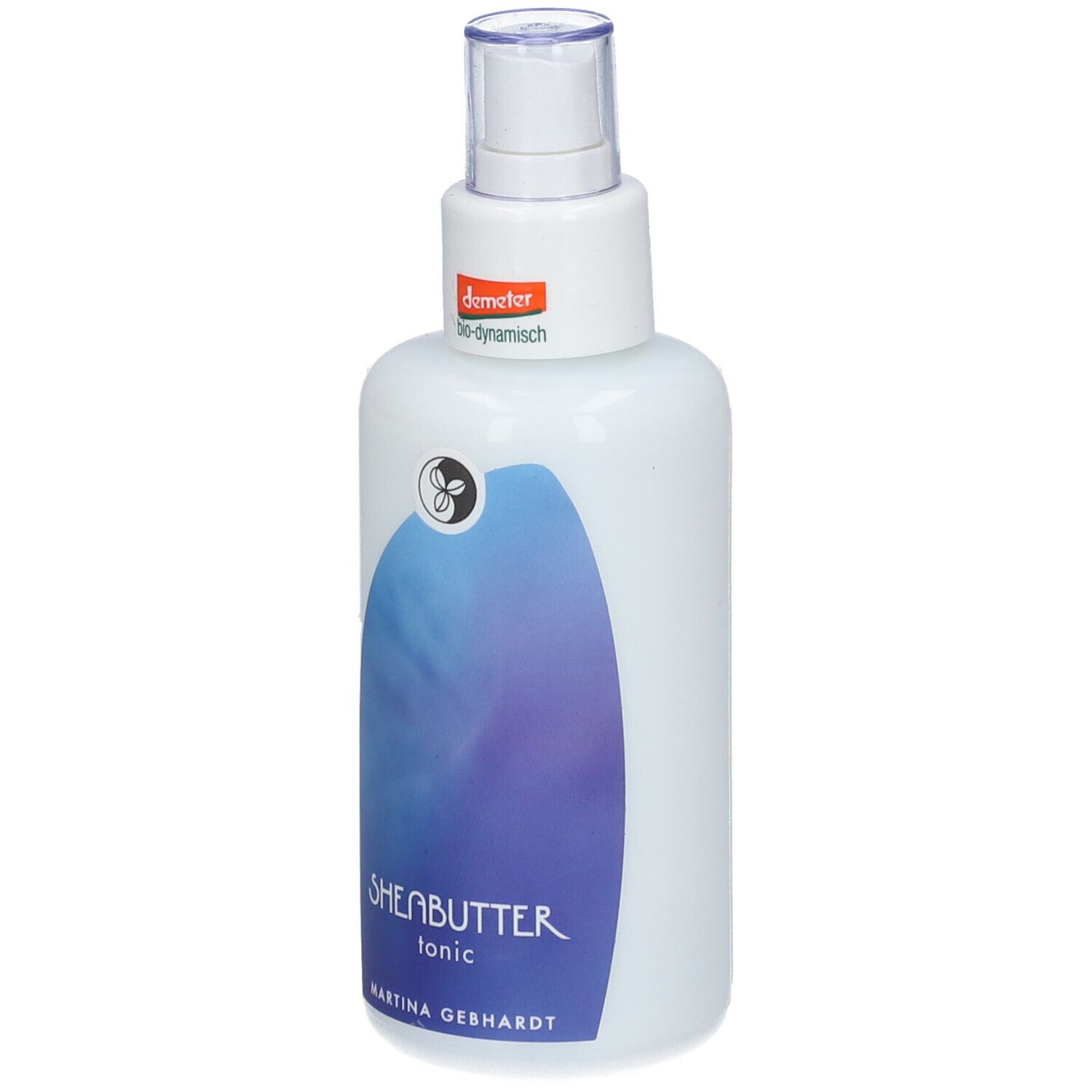 Flacon Martina Gebhardt Sheabutter Tonic avec spray et sceau Demeter.
