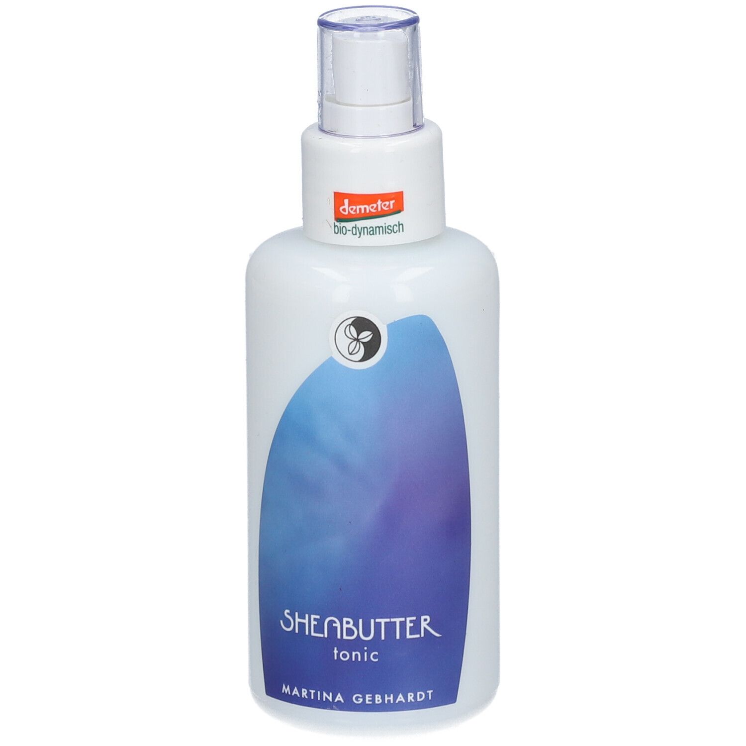 Flacon Martina Gebhardt Sheabutter Tonic avec spray et sceau Demeter.