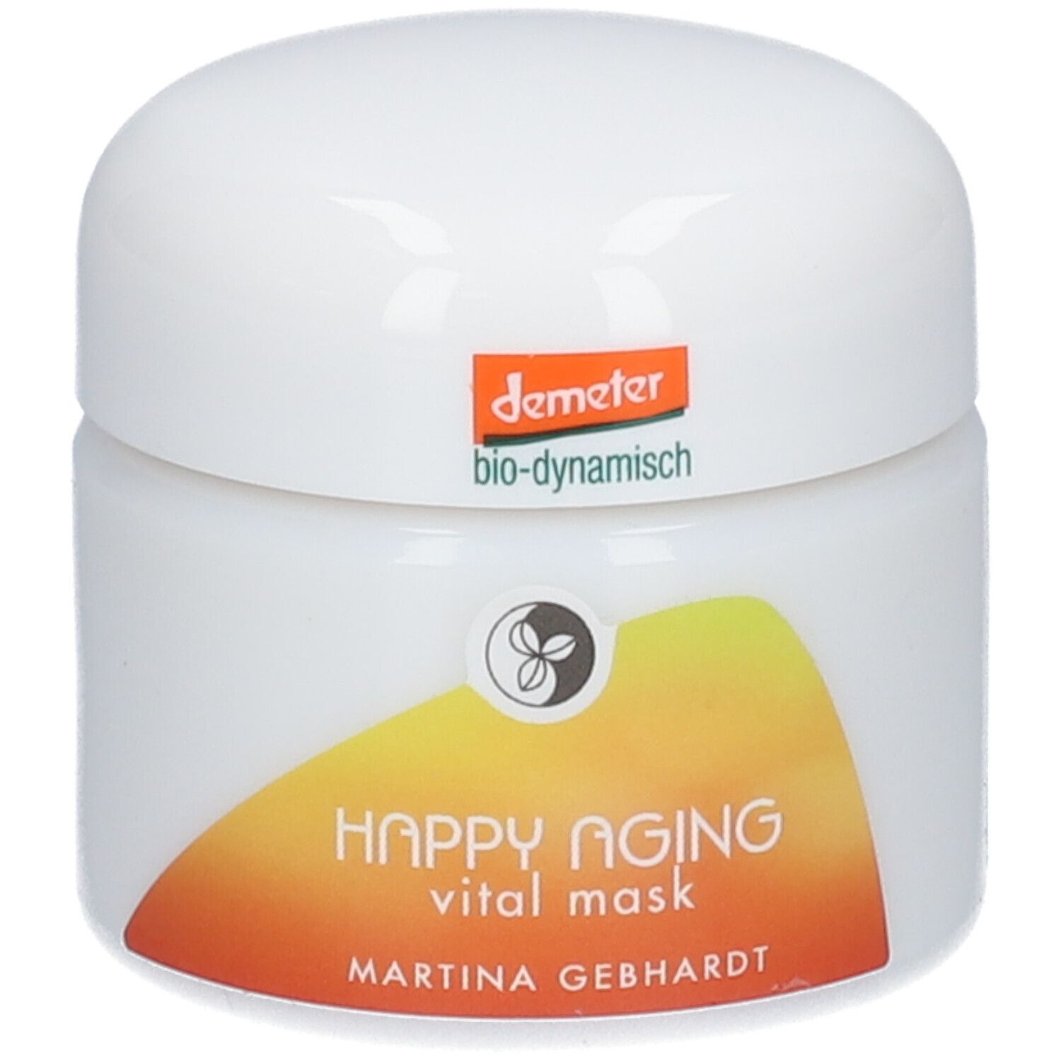 Masque vitalisant HAPPY AGING Martina Gebhardt, pot de 50 ml avec sceau Demeter.