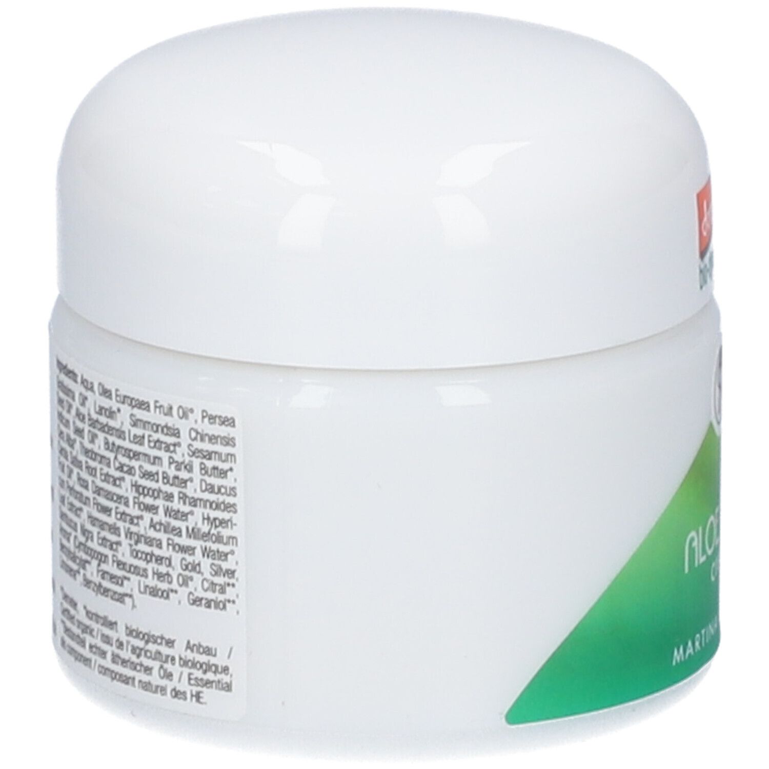 Crème Martina Gebhardt à l'Aloe Vera : vue latérale avec liste des ingrédients.