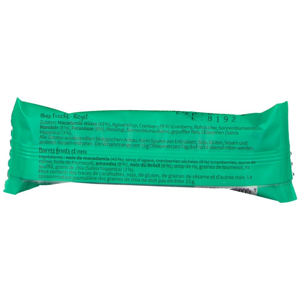 nu3 Smart Nuts Barre aux noix de macadamia Bio