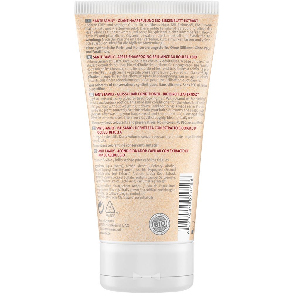 SANTE Naturkosmetik Family Après-shampoing Brillance Feuille de Bouleau Bio & Provitamine B5