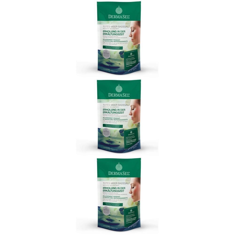 Trois paquets de sel de bain DERMASEL® SPA Erholung in der Erkältungszeit.