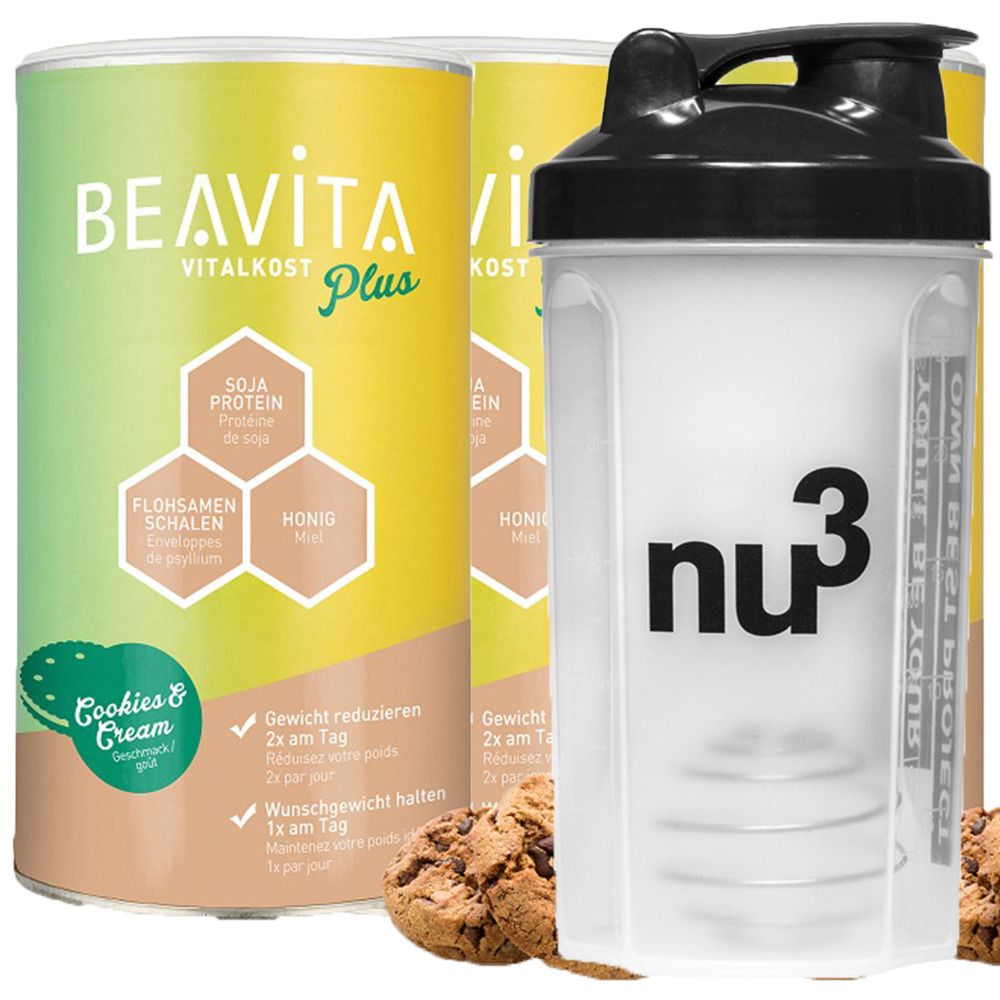 BEAVITA Vitalkost Plus, Cookies-Cream + Nu3 Shaker