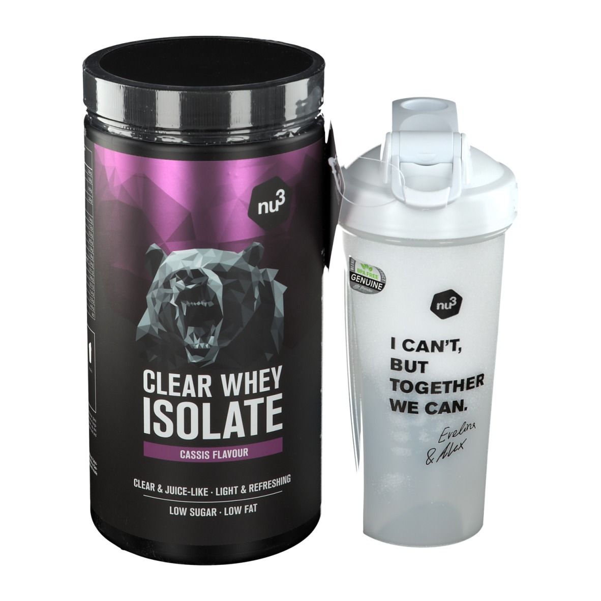 nu3 Charity Shaker + Clear Iso Whey Cassis