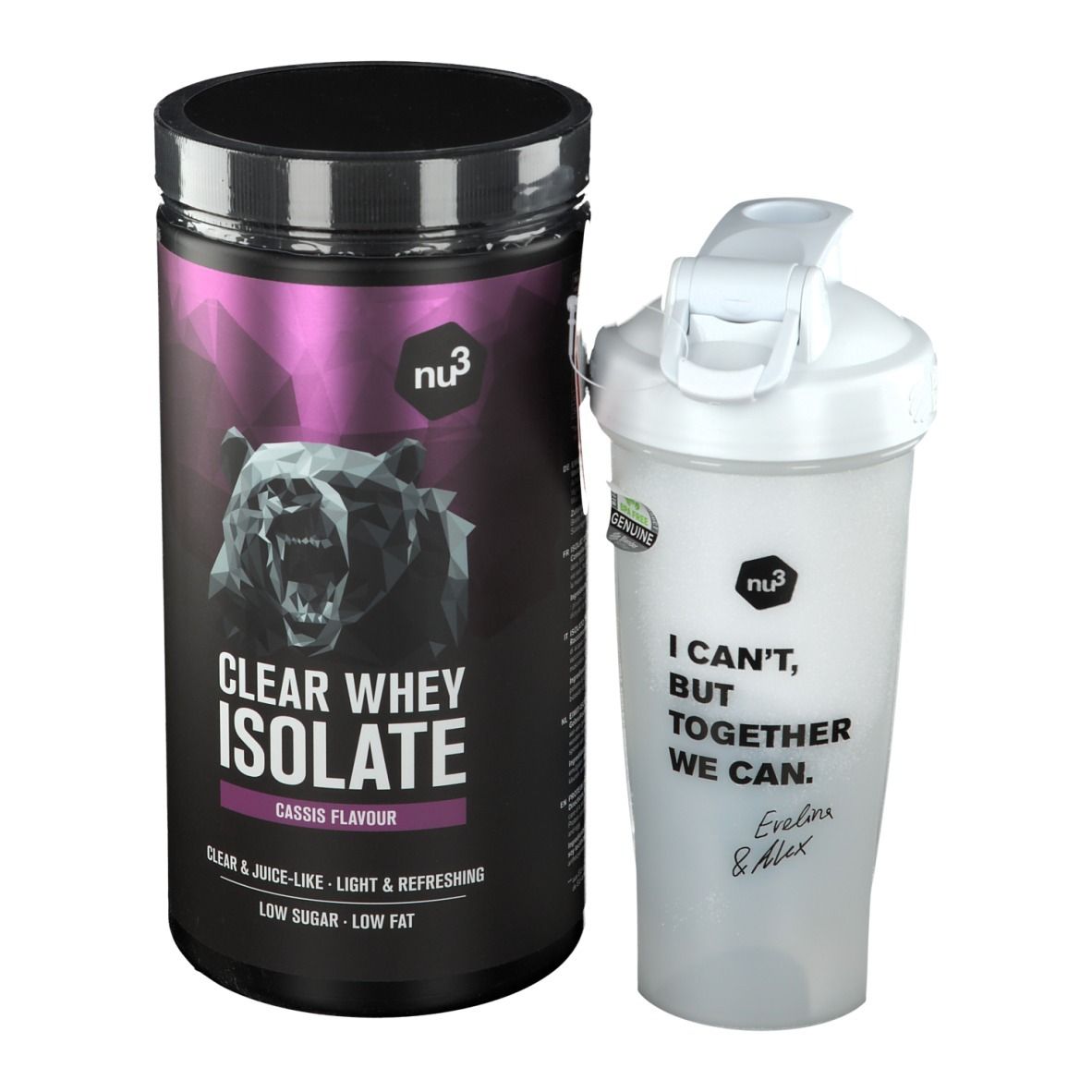 nu3 Charity Shaker + Clear Iso Whey Cassis