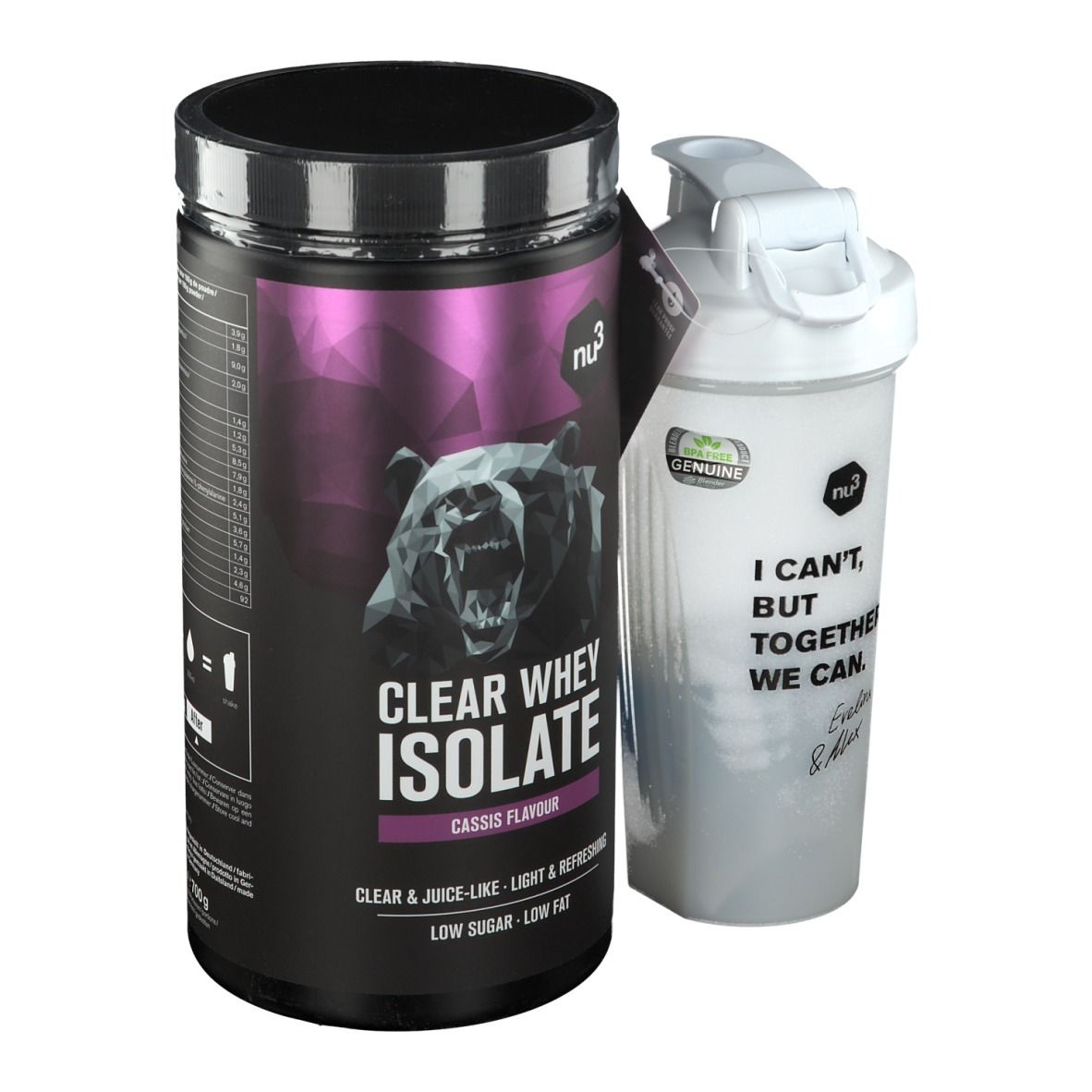 nu3 Charity Shaker + Clear Iso Whey Cassis