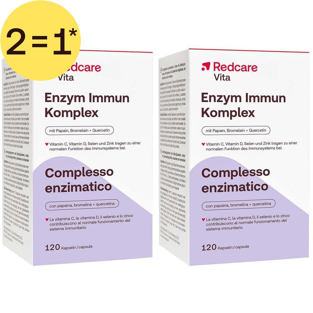 Deux paquets de Redcare Enzym Immun Komplex, 120 capsules, offre 2=1.