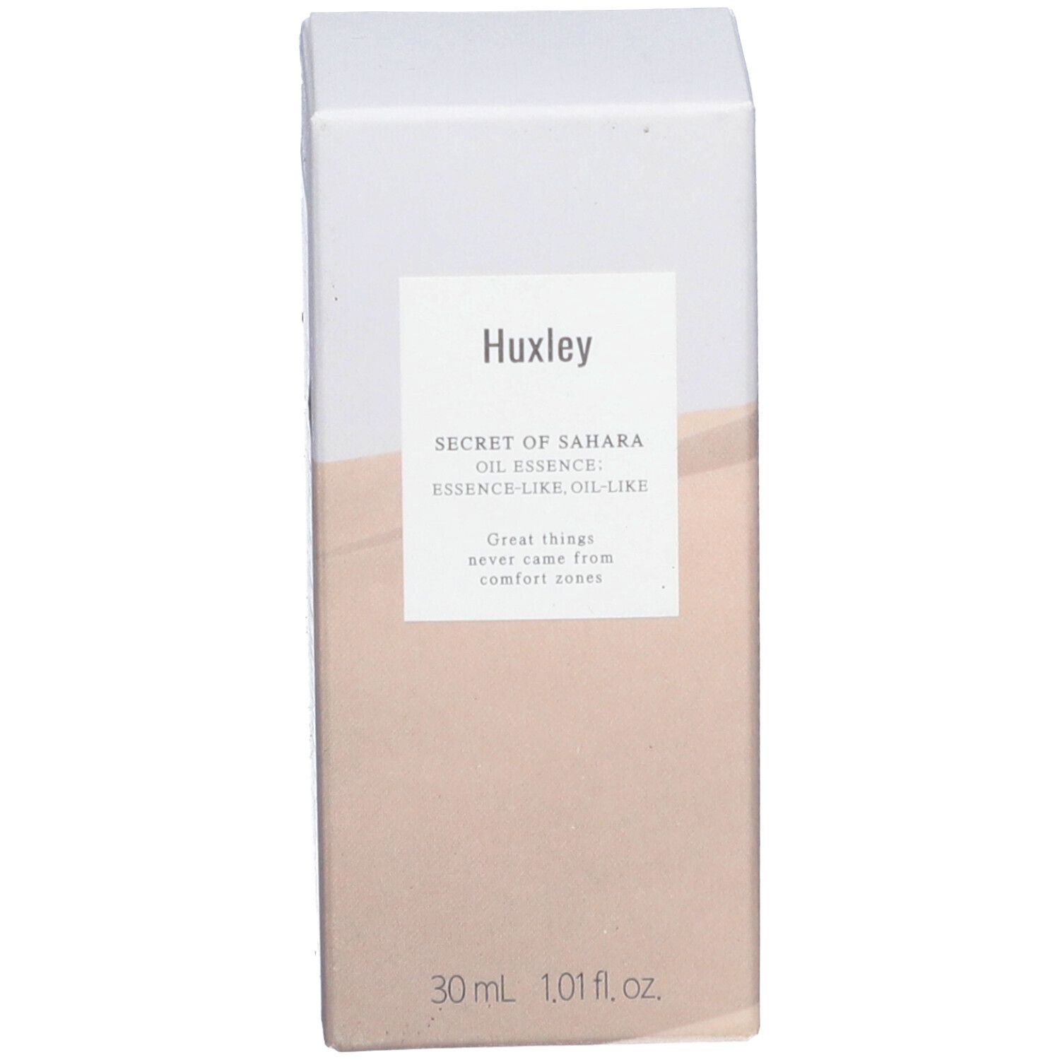 Emballage du produit. Nom: Huxley. 30 ml. Texte et logo sur fond blanc.