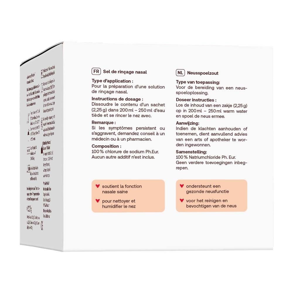 Arrière d'une boîte de Redcare Nasenspülsalz avec instructions en quatre langues.