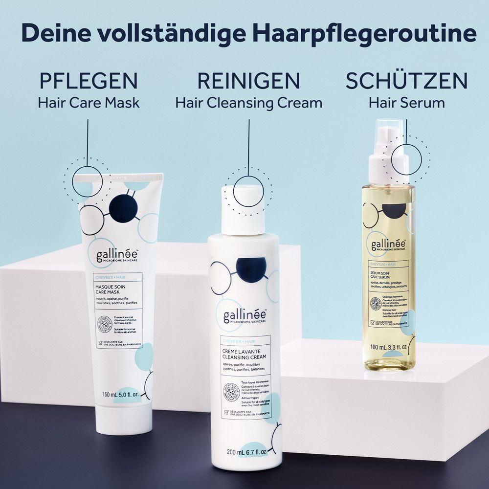 Masque capillaire, crème lavante et sérum capillaire Gallinée.
