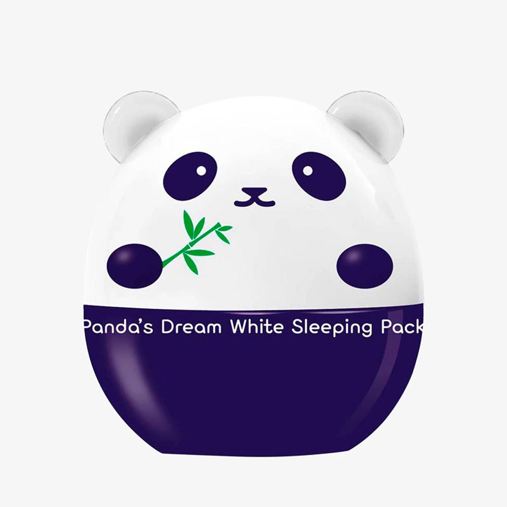 Masque de nuit blanc et bleu en forme de panda. Inscription : Panda's Dream White Sleeping Pack.