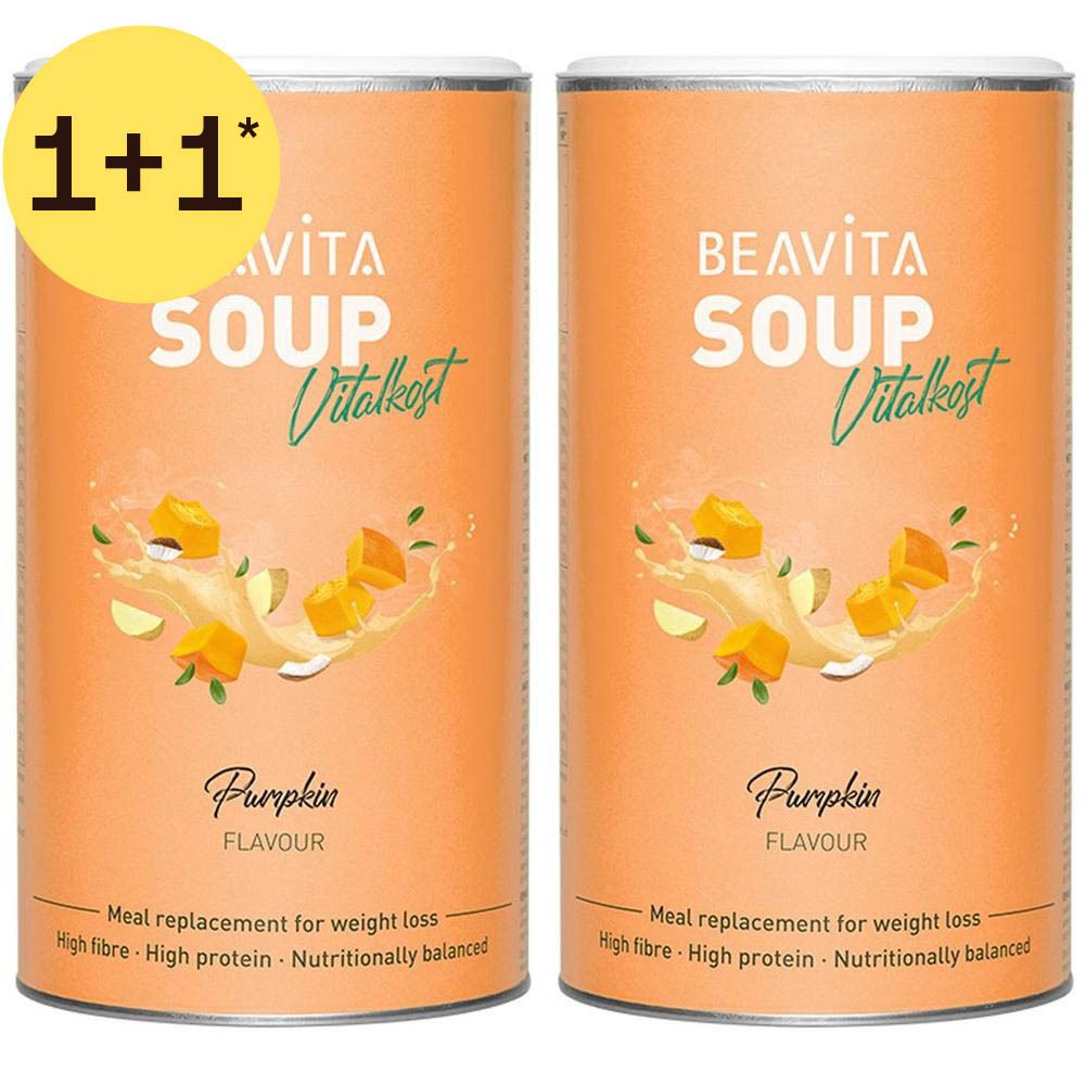 Deux boîtes de soupe à la citrouille BEAVITA, "Vital kost". Offre "1+1". Substitut de repas pour la perte de poids.