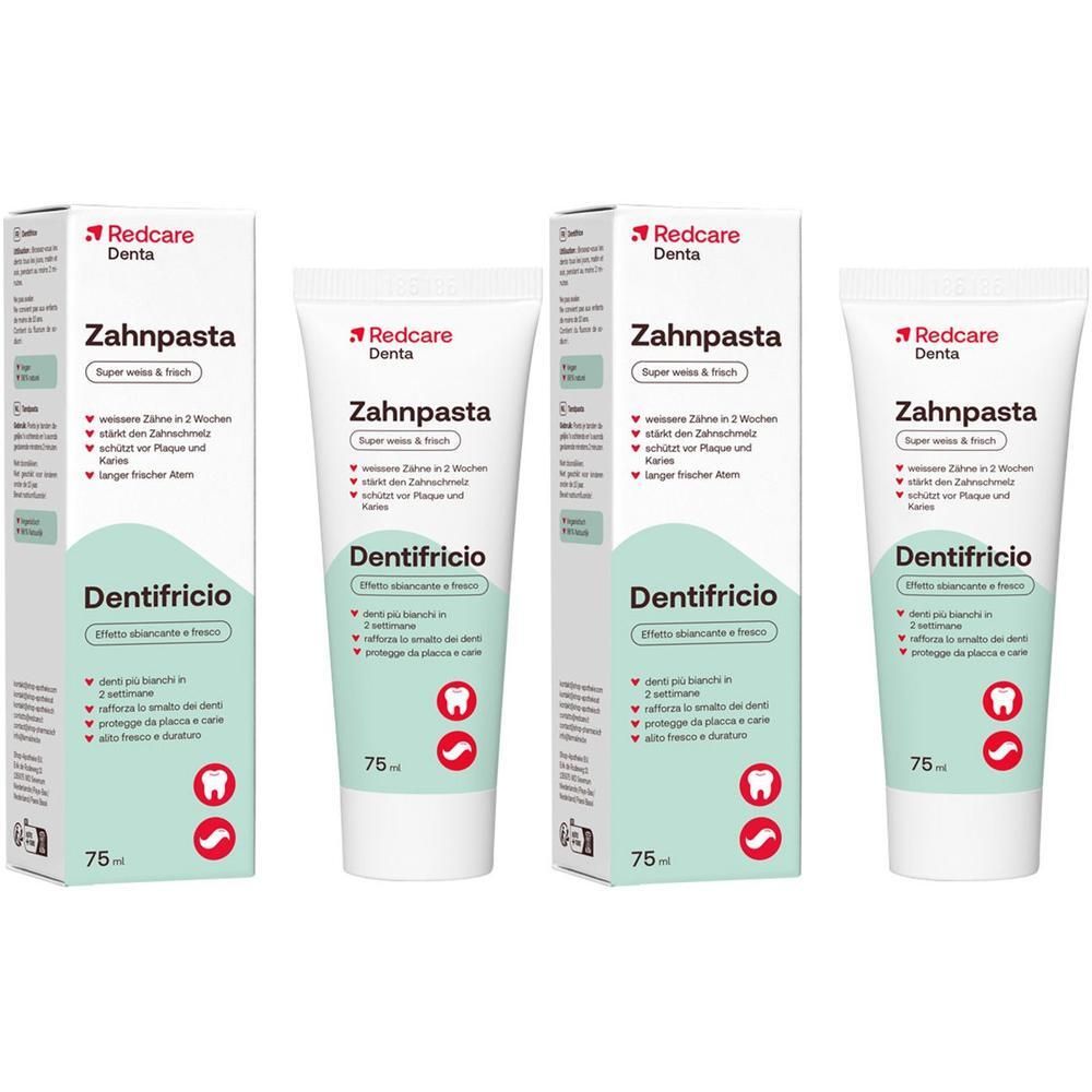 Dentifrice Redcare dans un emballage blanc avec des accents bleus, 75ml.