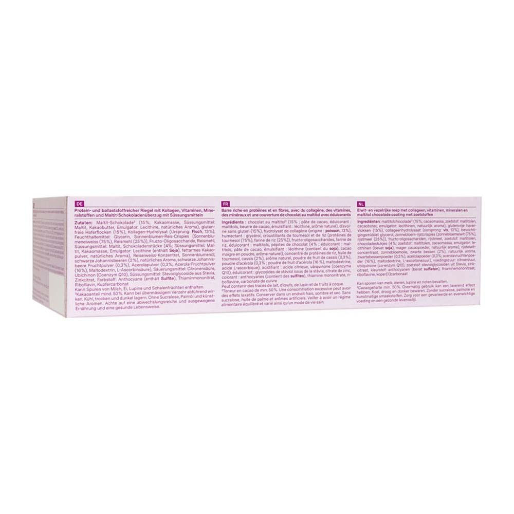 Dos de l'emballage avec informations produit en plusieurs langues. Texte et informations nutritionnelles.
