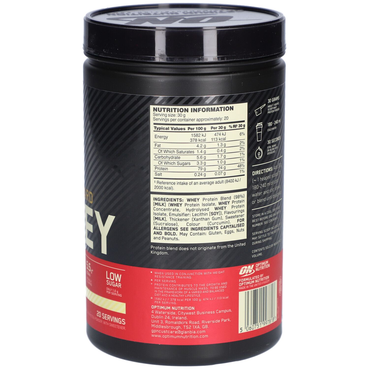 Dos du pot noir. Texte : Informations nutritionnelles, ingrédients, informations sur les allergènes, informations sur le fabricant.