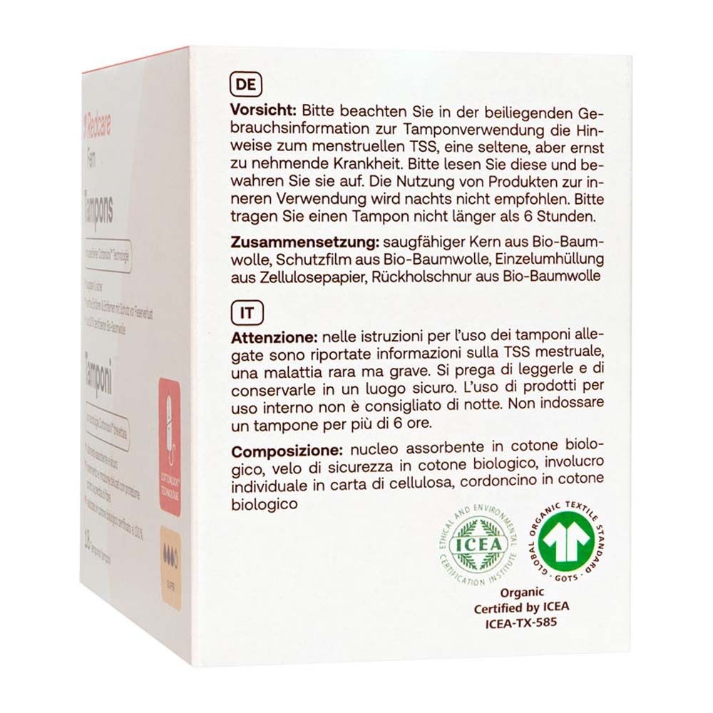 Emballage de tampons Redcare Fem. Inscription : Tampons, technologie Cottonlock, 18 pièces, Super.