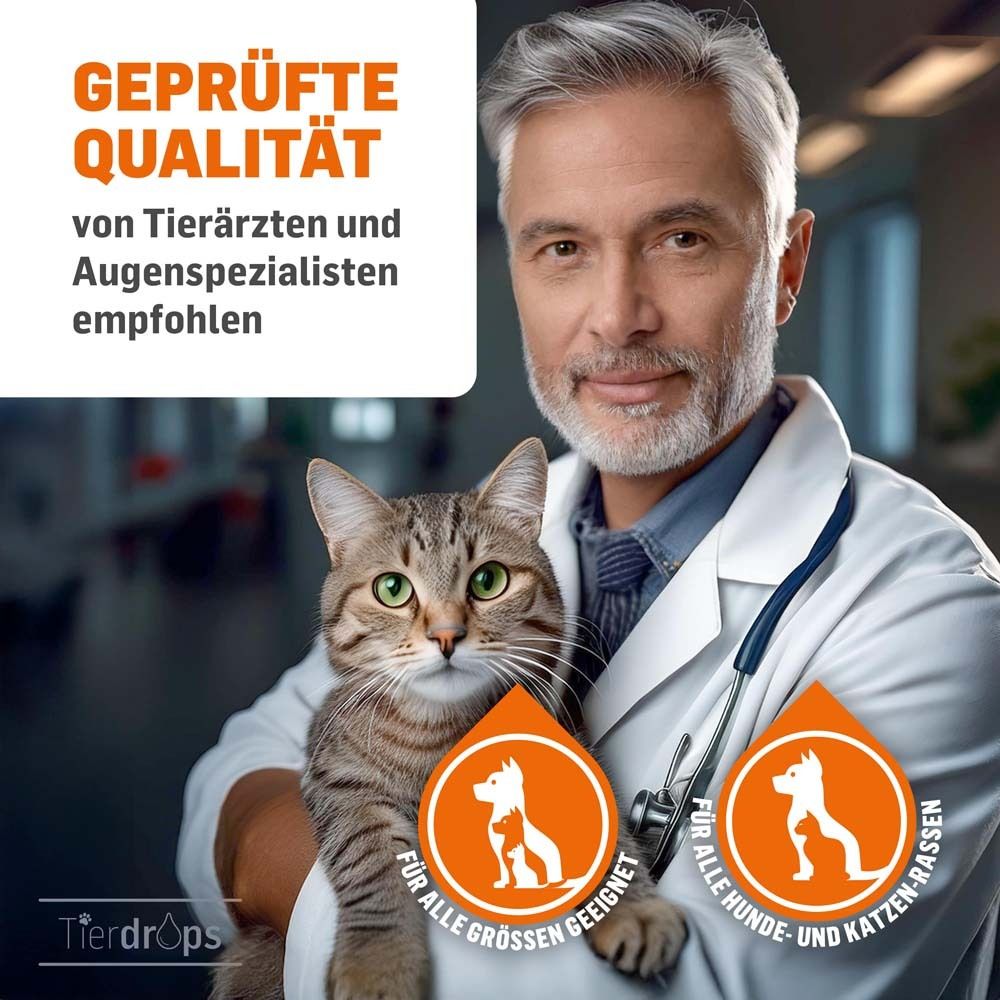 Vétérinaire avec chat. Logos pour chiens et chats. Texte : Qualité éprouvée.