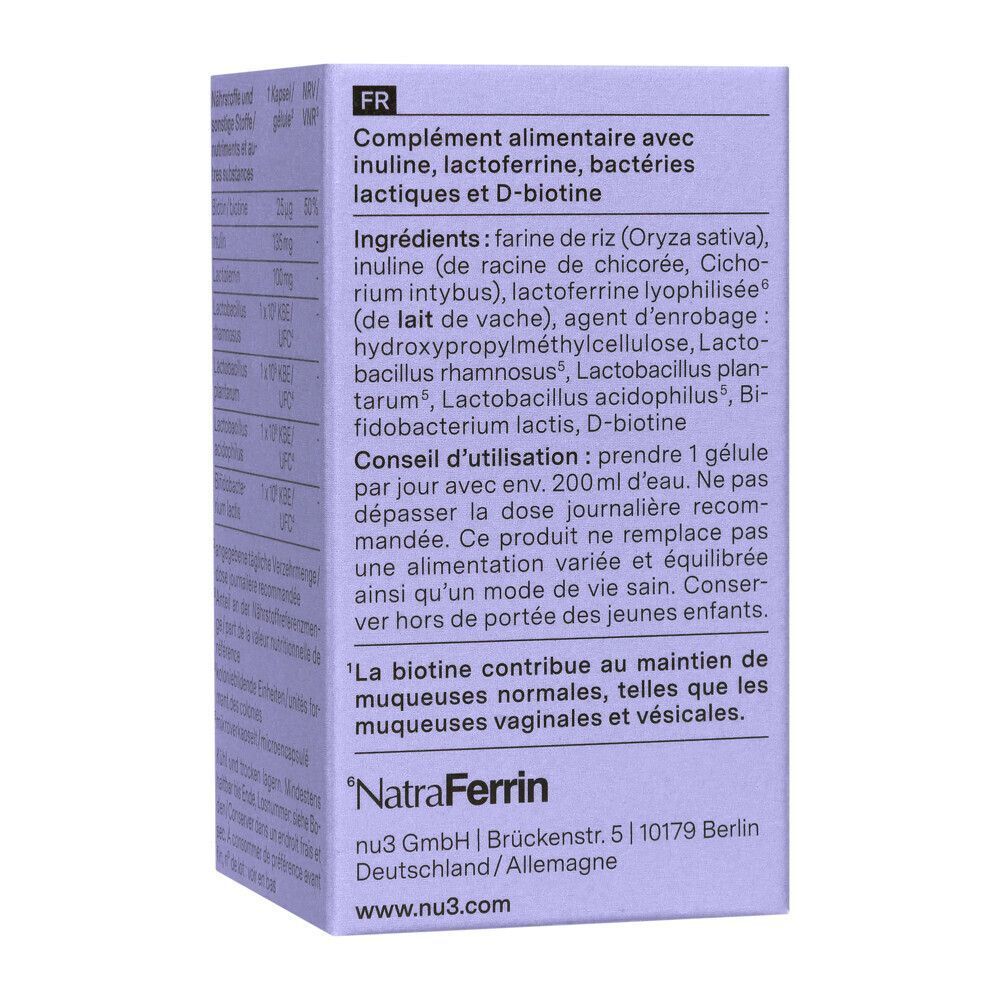 Boîte et flacon de nu3 Probiolact Female côte à côte.