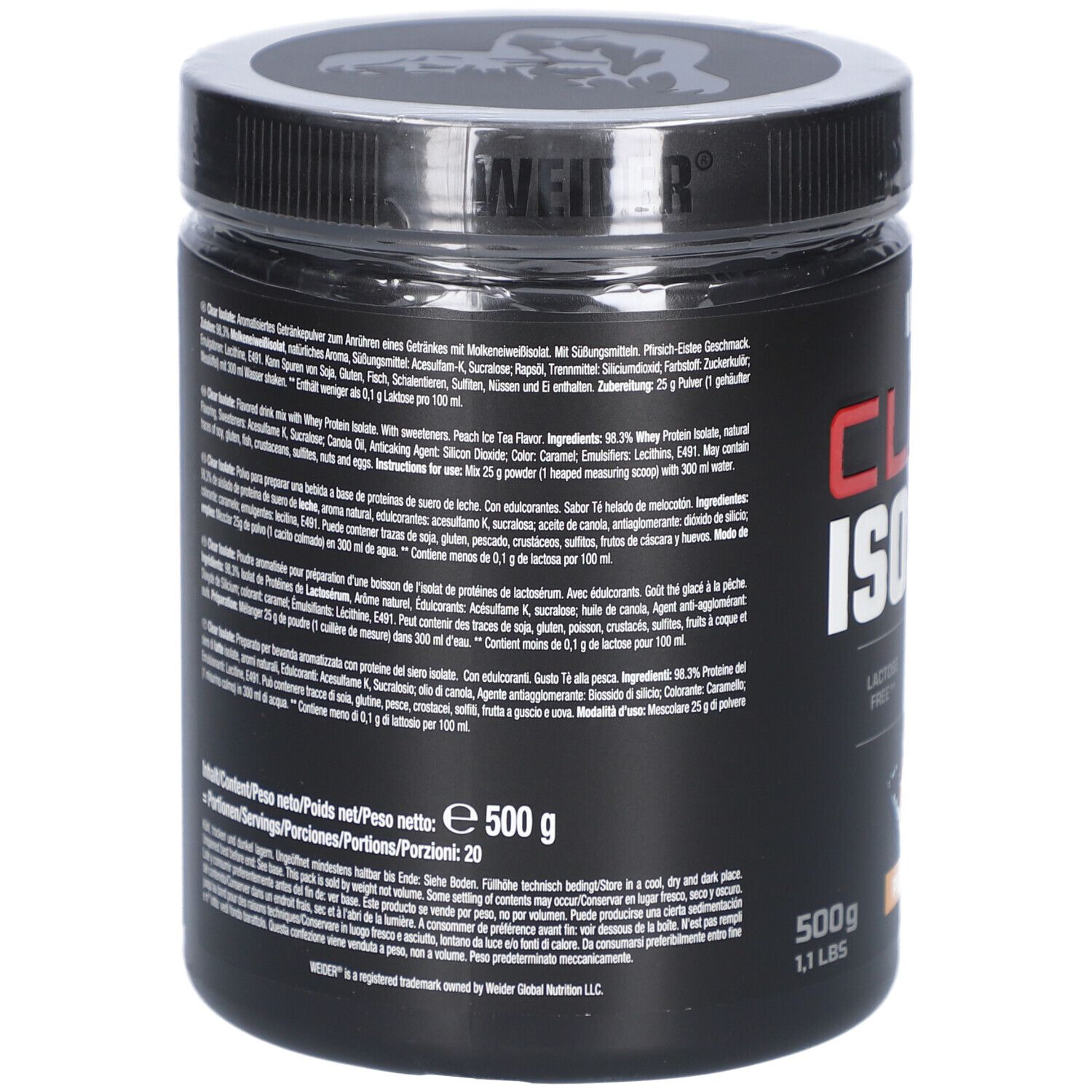 Dos du pot noir. Informations sur les ingrédients et la valeur nutritionnelle. Poids: 500g. Informations fabricant.