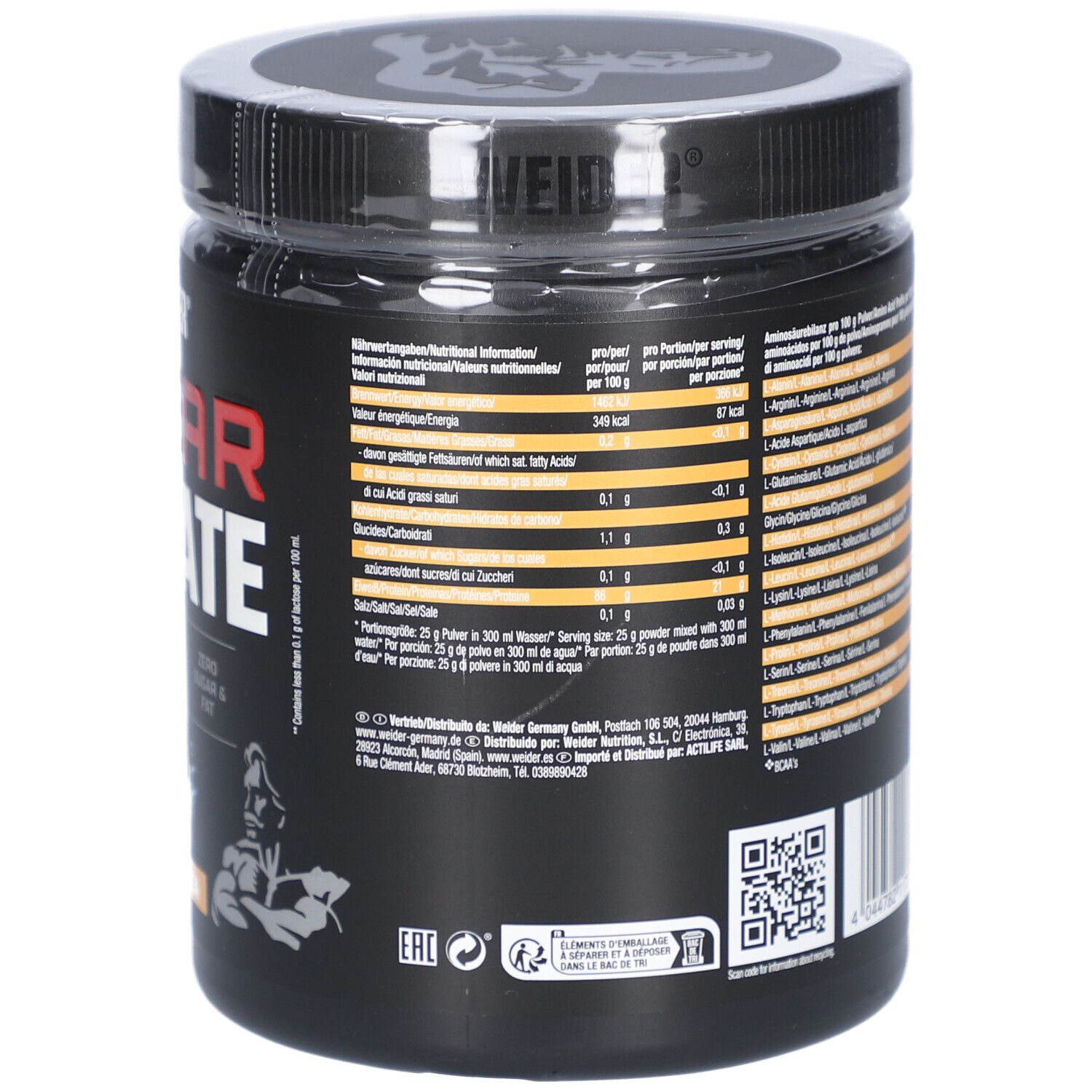 Dos du pot noir. Informations sur les ingrédients et la valeur nutritionnelle. Poids: 500g. Informations fabricant.