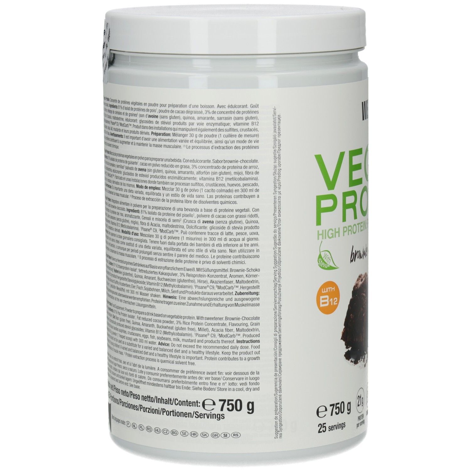Pot blanc, dos avec texte. Contient des informations sur les ingrédients et la valeur nutritionnelle. E750g.