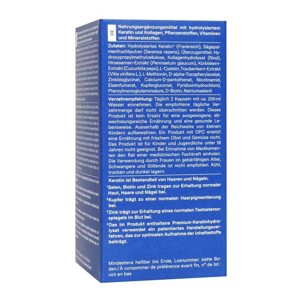 Dos de la boîte bleue avec liste des ingrédients et conseils d'utilisation. Texte en allemand.