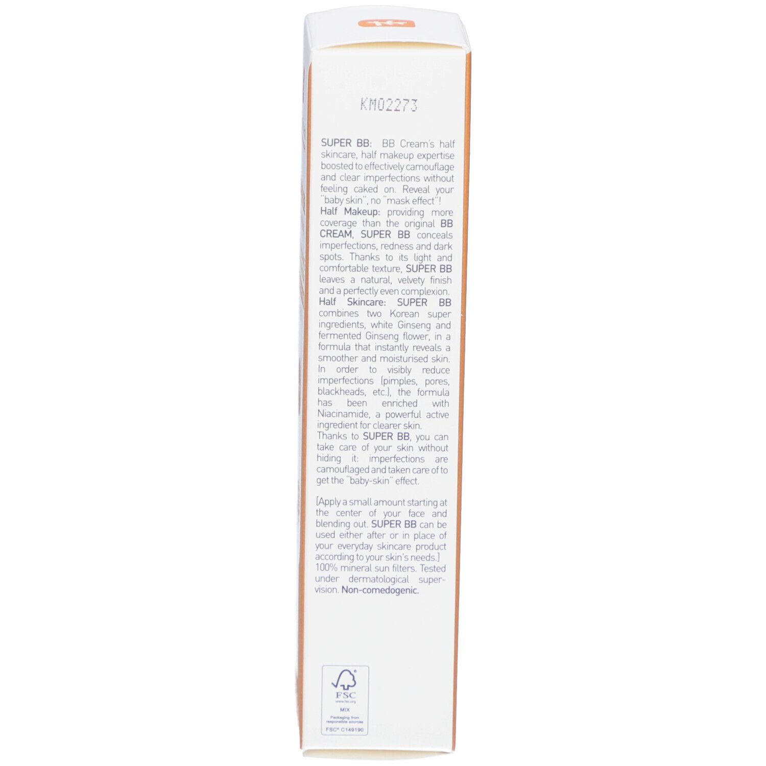 Emballage de crème BB. Description du produit en anglais. Marque : Erborian. Nom du produit : SUPER BB.