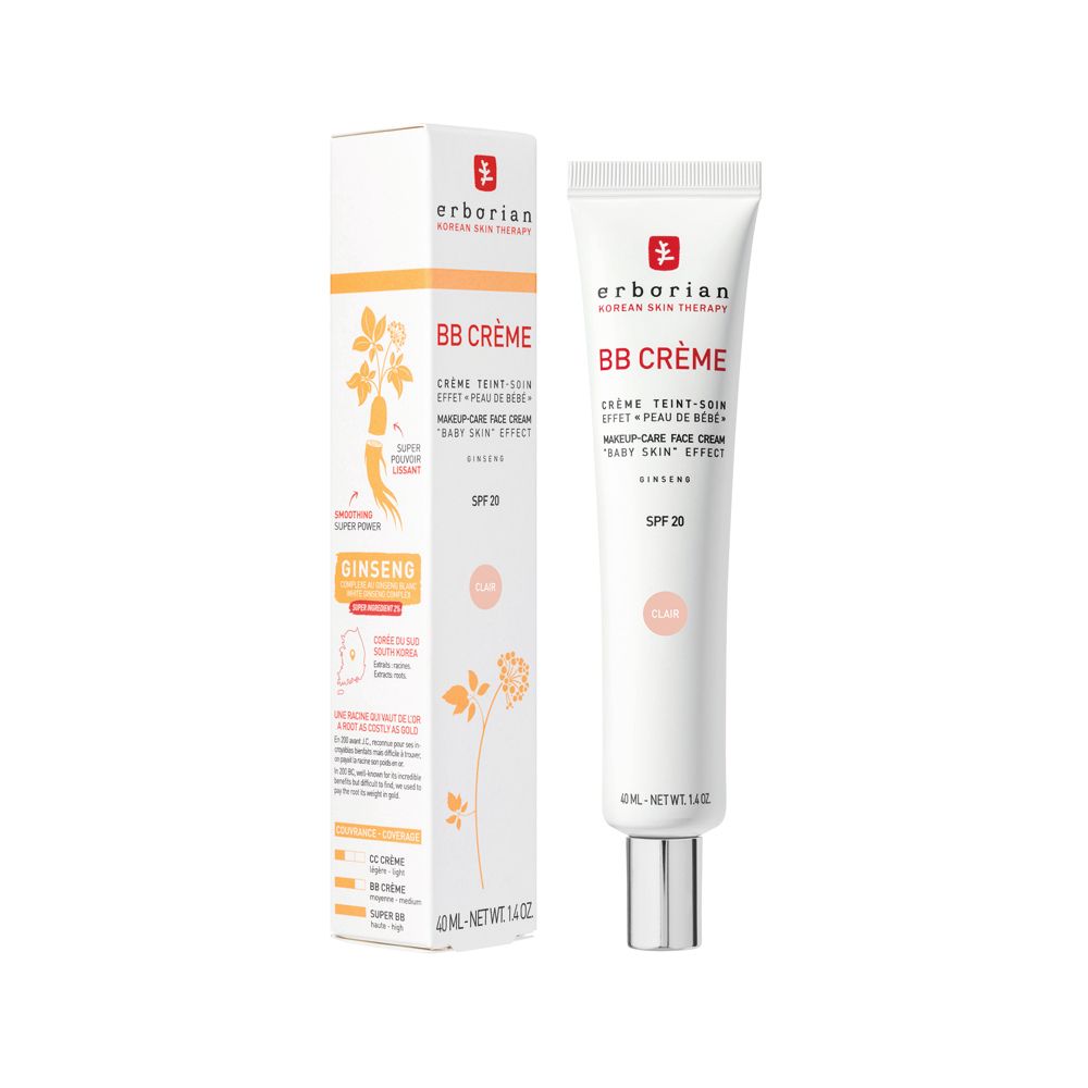 Tube et emballage BB Crème Clair avec motif ginseng, SPF 20.