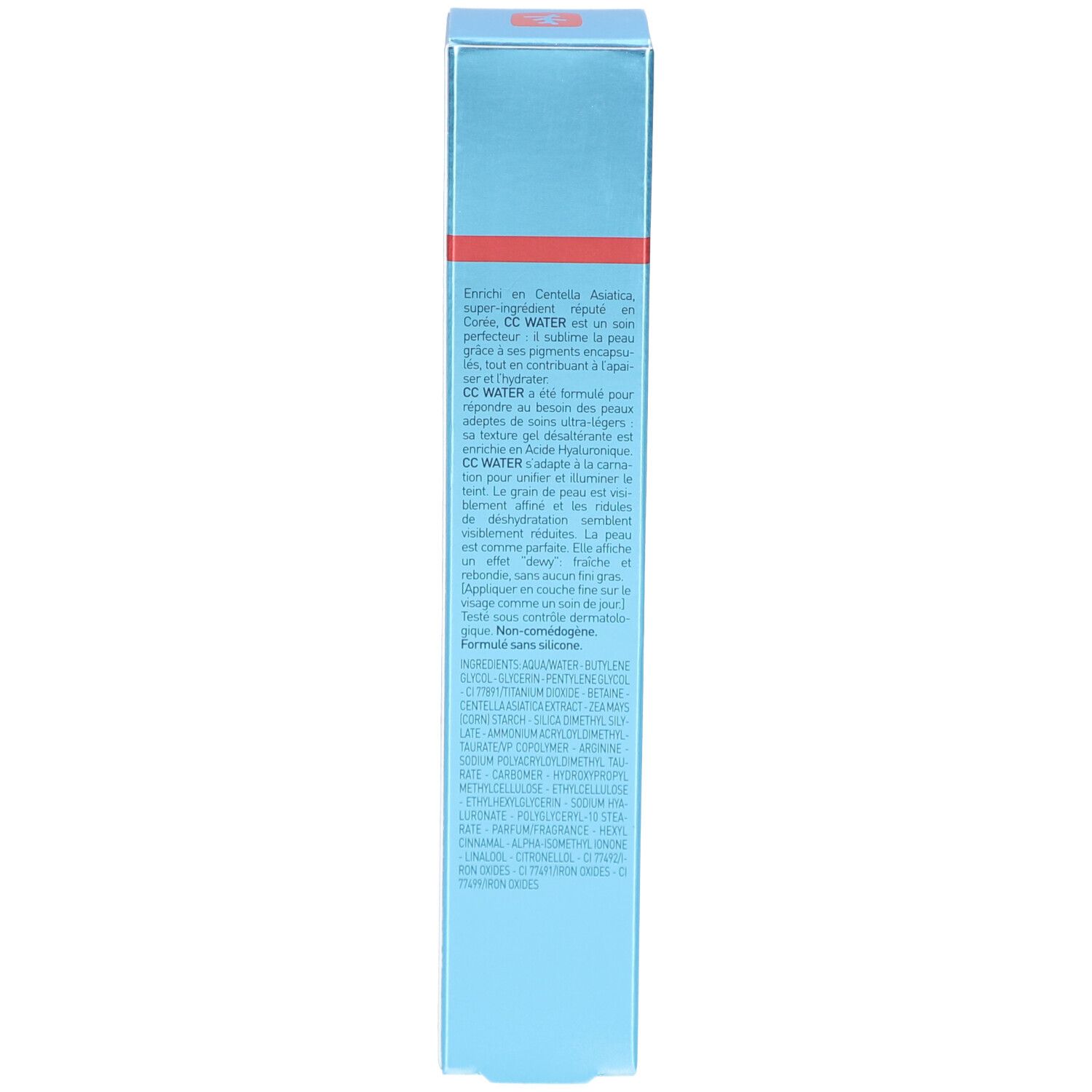 Côté de la boîte. Texte multilingue. Ingrédients et description du produit.
