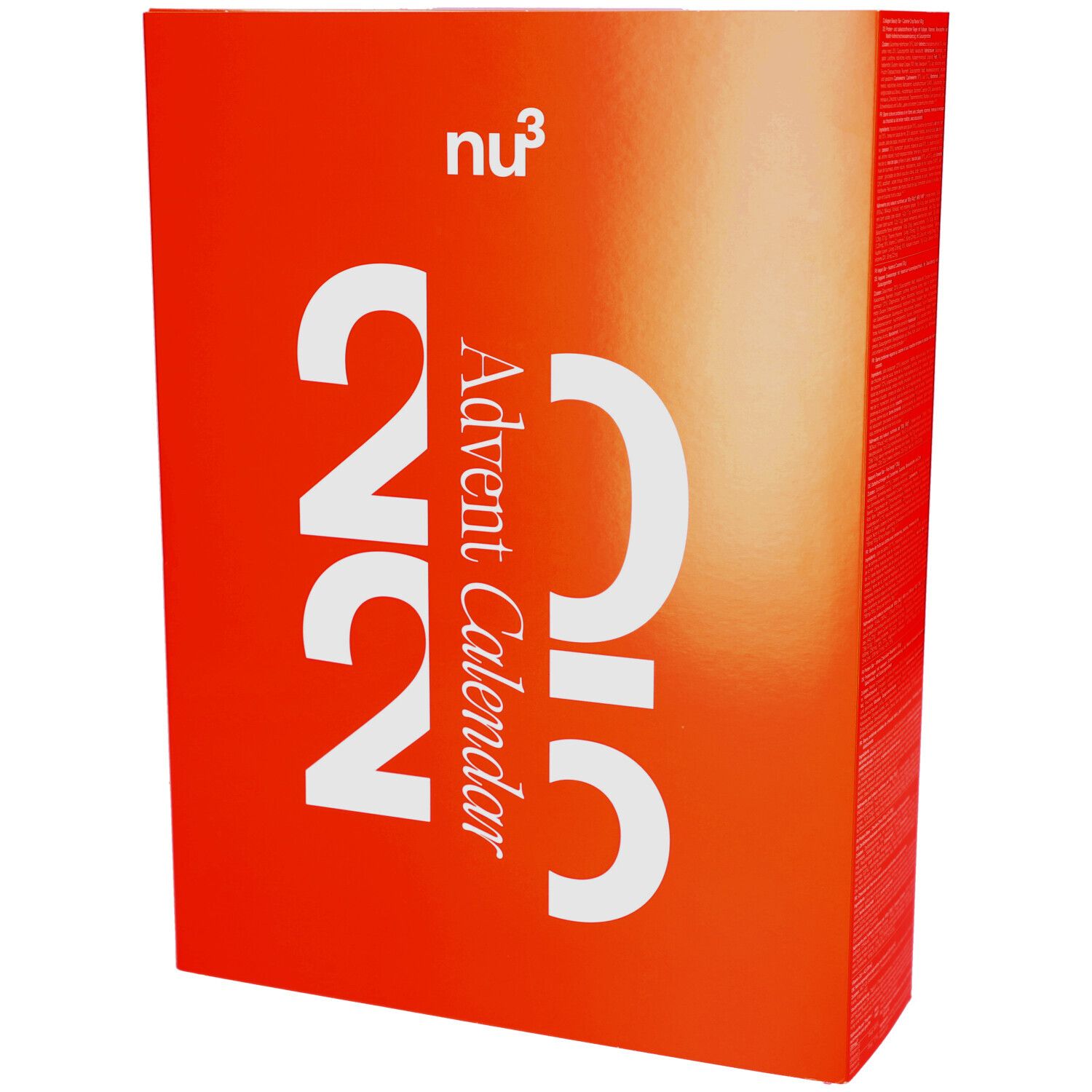 Calendrier de l'Avent orange avec inscription blanche : nu3, 2025, Calendrier de l'Avent. Forme rectangulaire.
