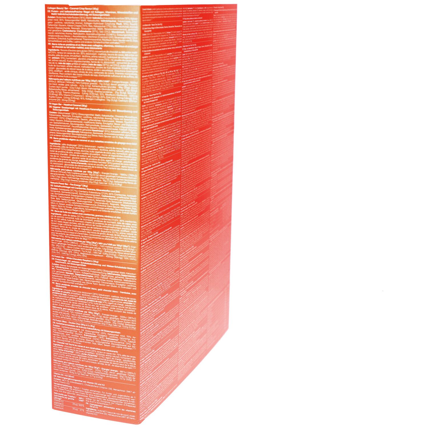 Calendrier de l'Avent orange avec inscription blanche. Vue latérale avec texte.