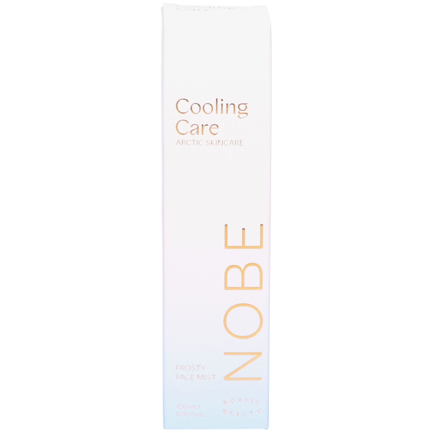 Emballage blanc avec inscription : Cooling Care, NOBE. Nom du produit : Frosty Face Mist.
