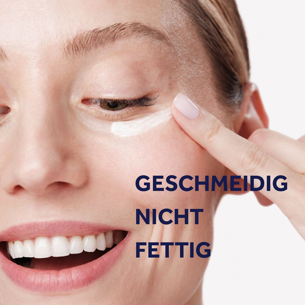 Femme appliquant de la crème. Texte: Lisse, non grasse.