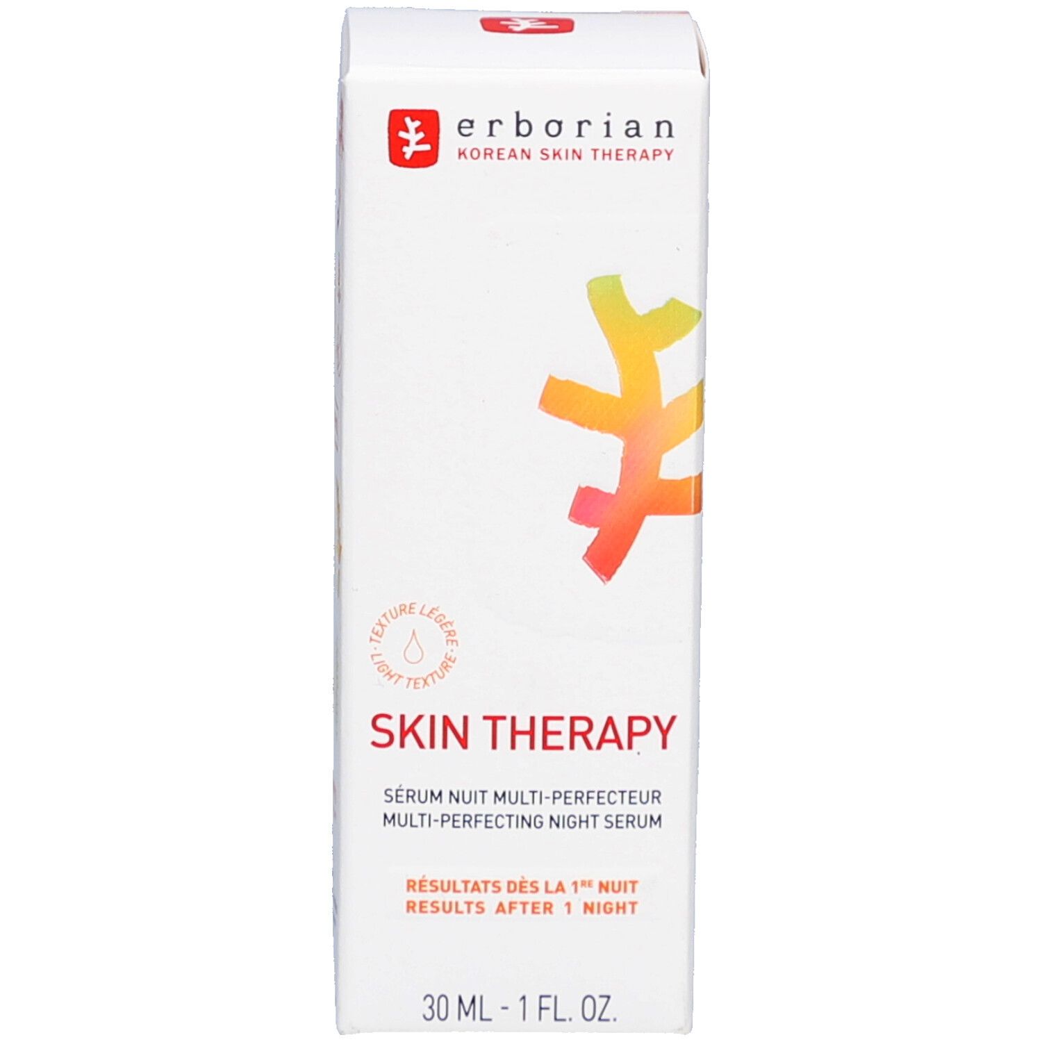 Emballage blanc avec inscription Skin Therapy. Logo et nom du produit visibles.