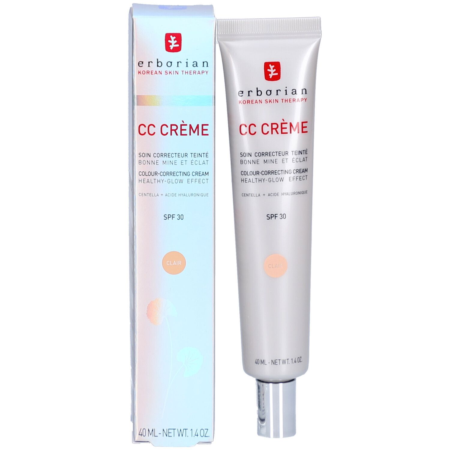 Tube Erborian CC Crème Clair SPF 30 et sa boîte.