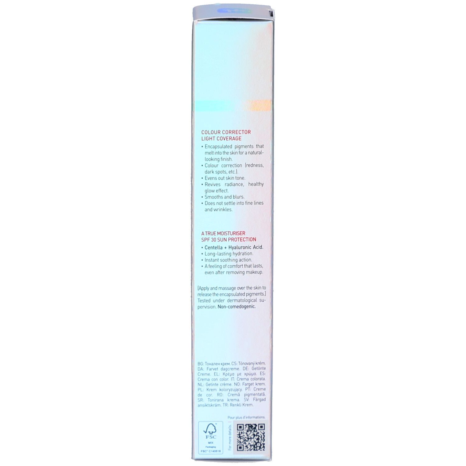 Côté de l'emballage Erborian CC Crème Caramel SPF 30 avec description produit.